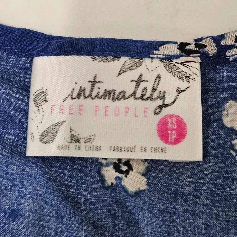Intimately Free People Floral Print Trapeze Mini Dress XS Blue Boho - Picture 8 of 12